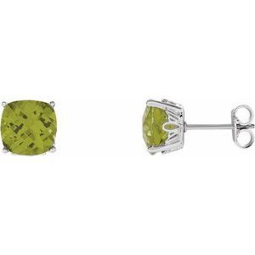 14k White 6x6 Mm Cushion Natural Peridot Earrings